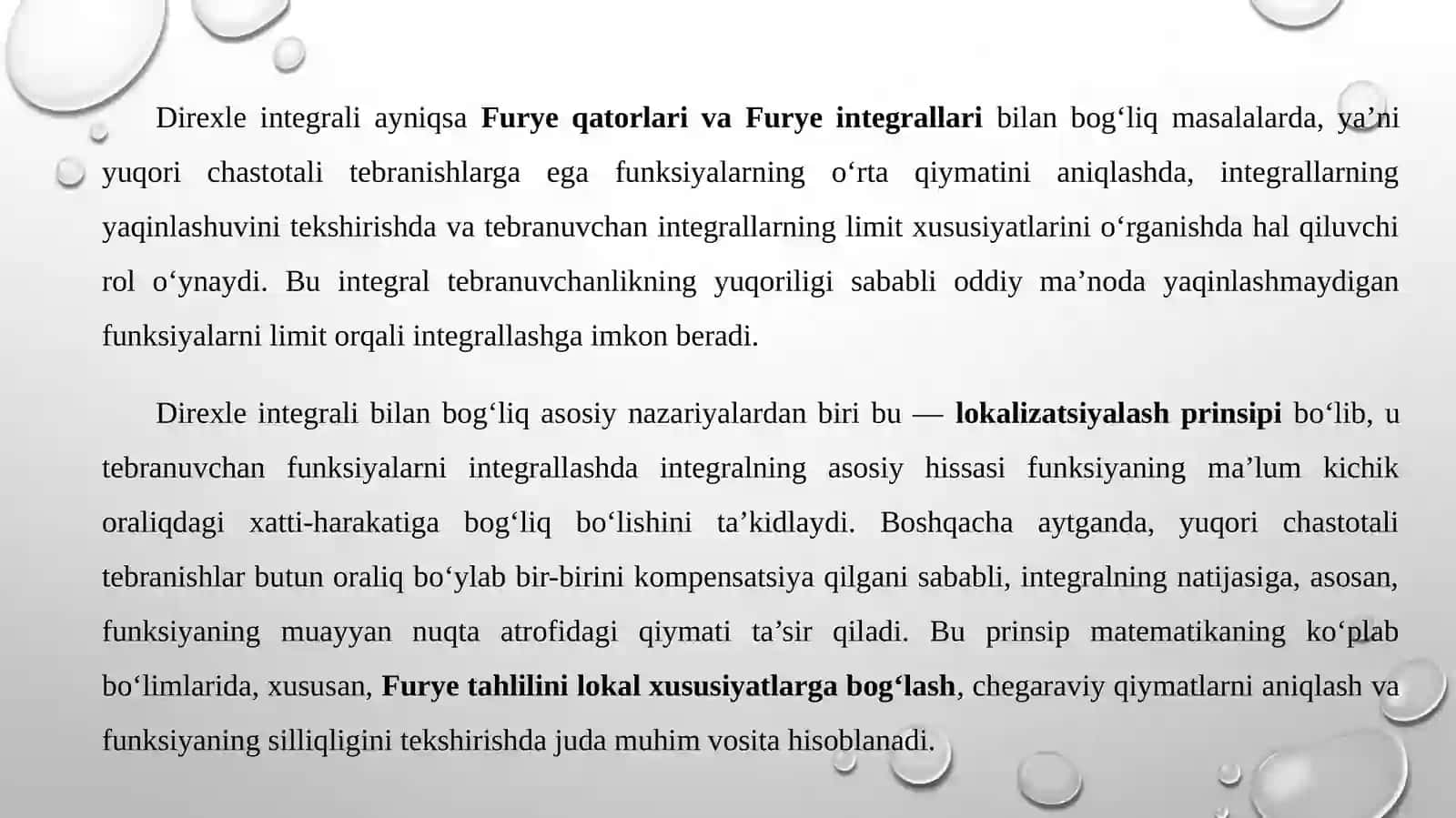 DIRIX LE INTEGRALI. LOKALIZATSIYALASH PRINSIPI 4