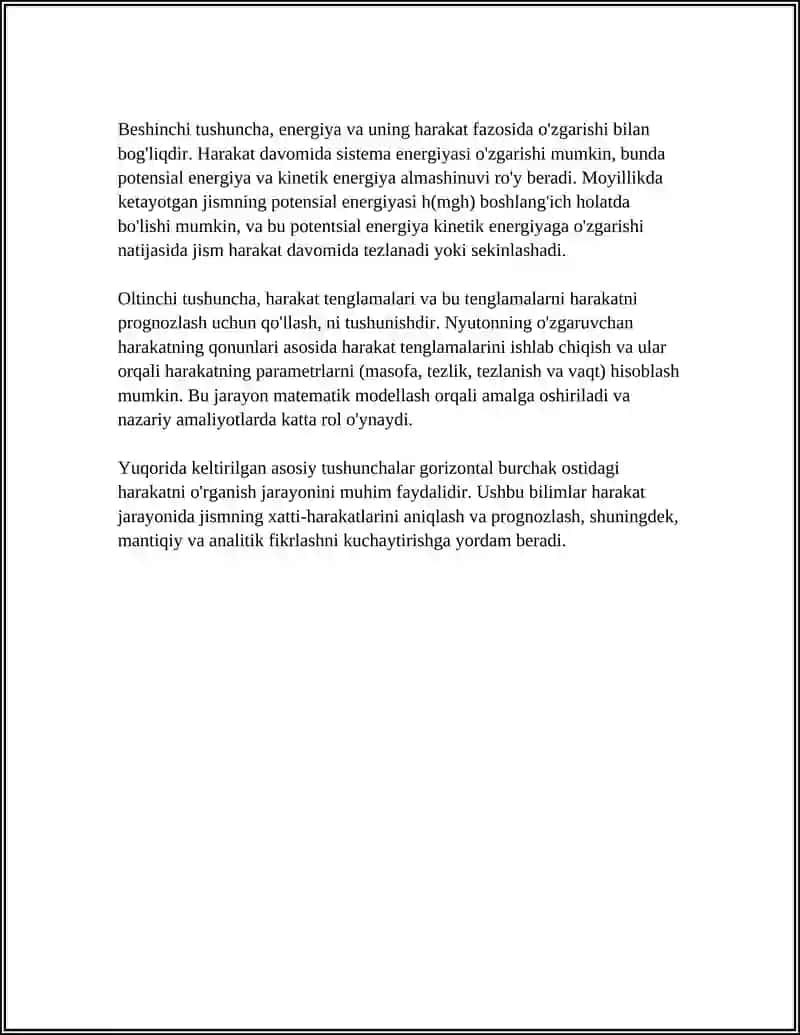 Gorizontal burchak ostidagi harakatni o'rganish 4