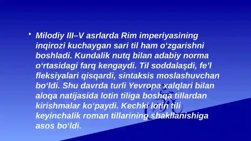 Lotin tili tarixi. Zamonaviy tillarda lotinshunoslik. 4