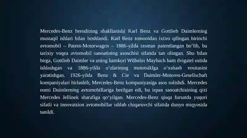 Mersidens benz yaratilish tarixi va istiqbollari 4