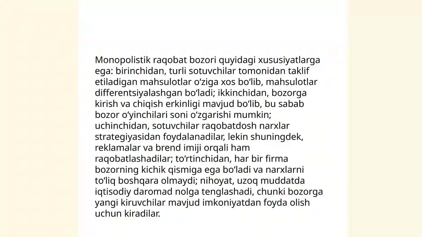 Oligopoliya va monopolistik raqobat 4