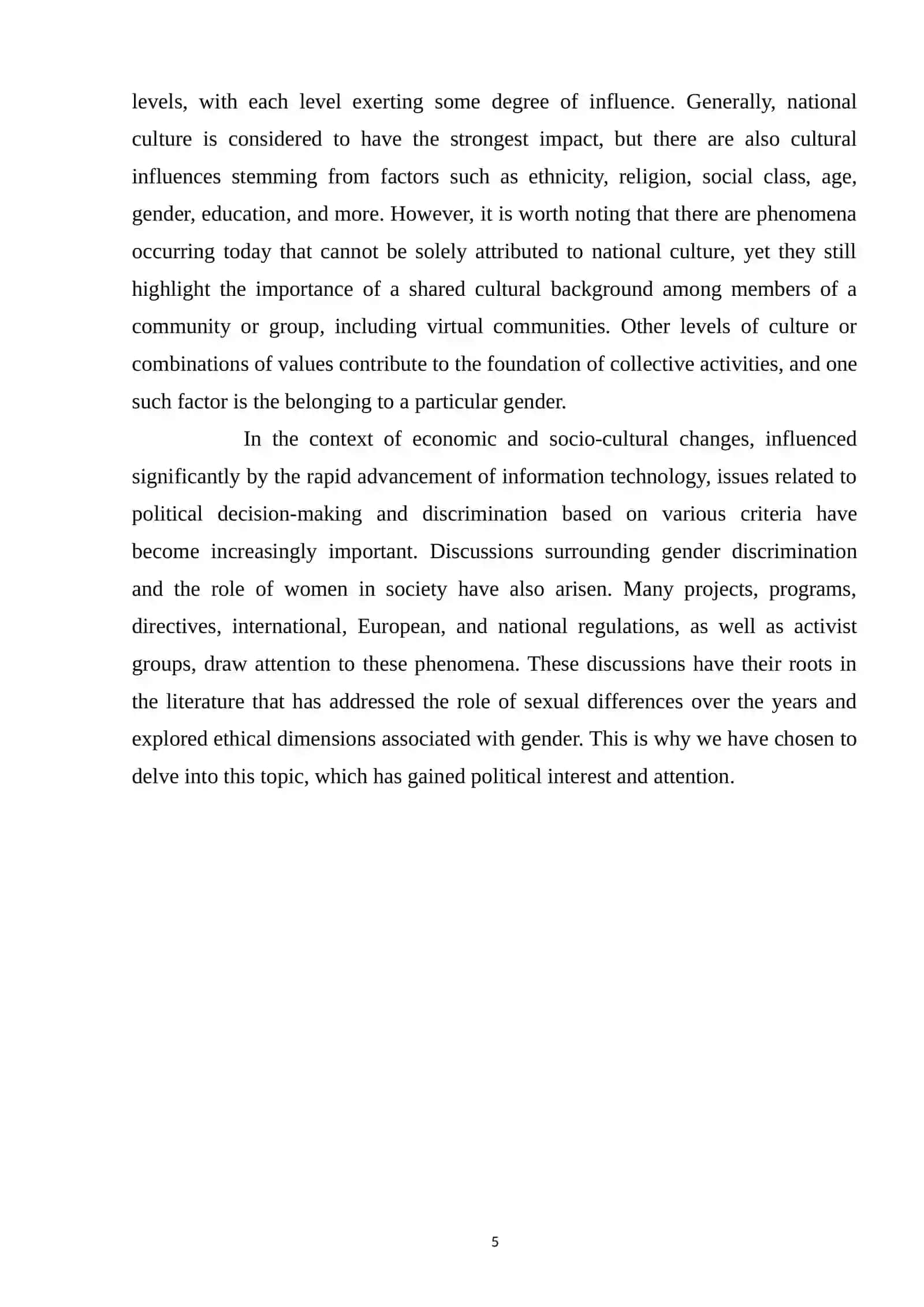 Course Paper on Gender Roles: Cultural Influences 4