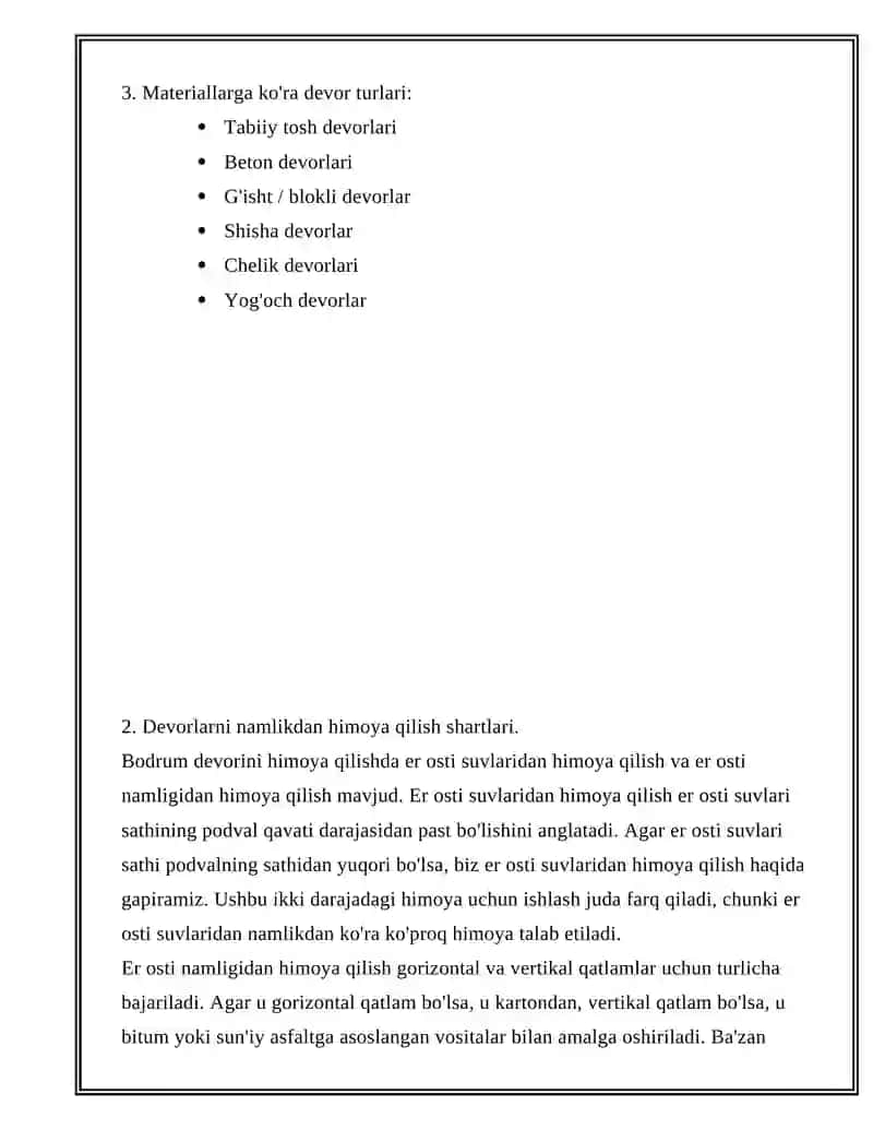 DEVOR TURLARI VA ULARGA QOʻYILGAN TALABLAR 4