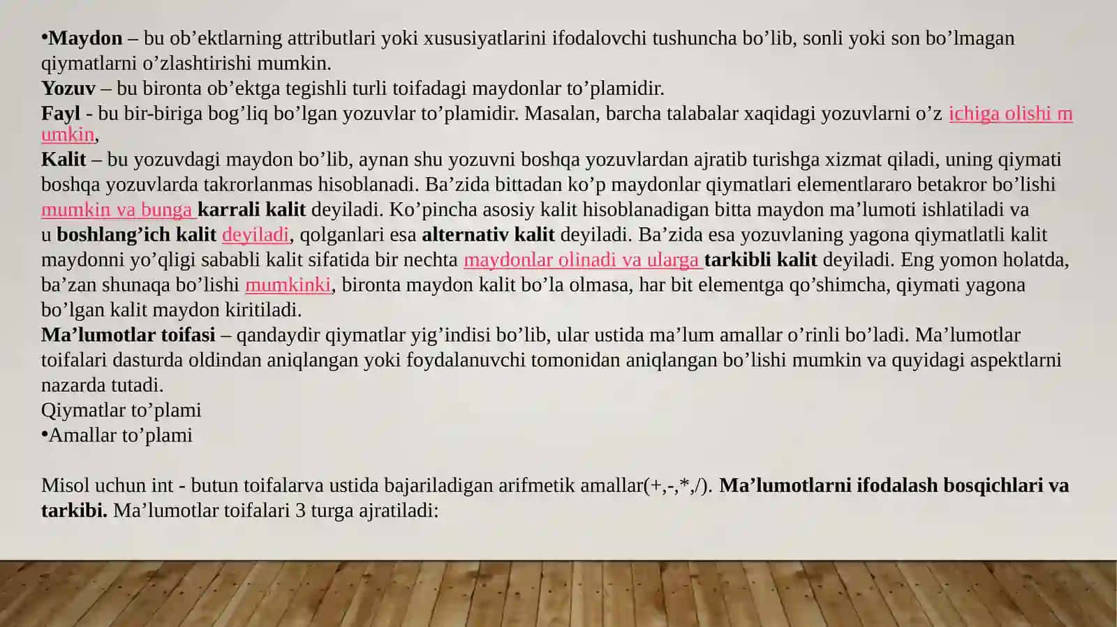 Ma’lumotlarning sozlangan turlari 4