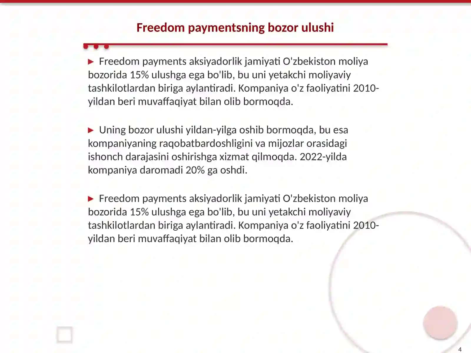 Freedom payments aksiyadorlik jamiyati faoliyati va strategiyasi 4