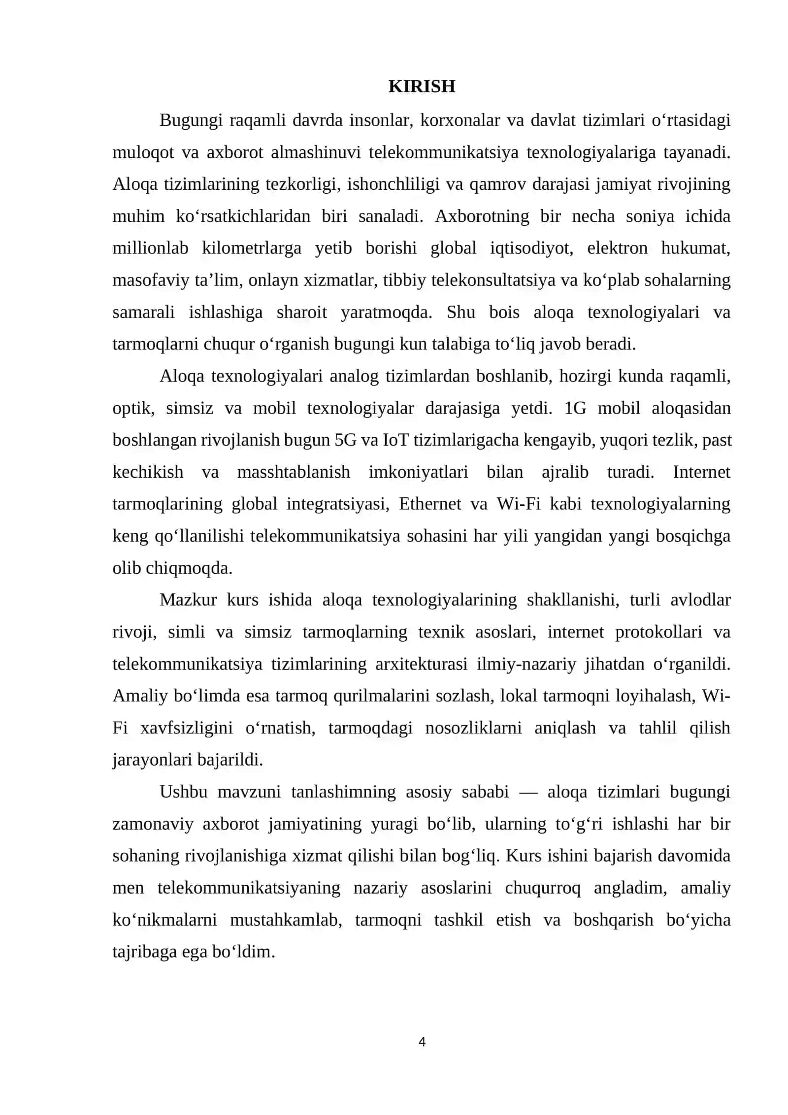 Aloqa texnologiyalari va tarmoqlar 4