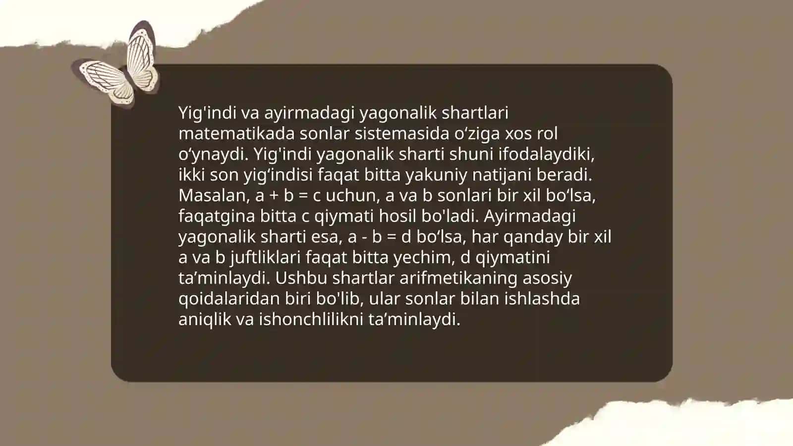 Yig'indi va ayirmaning, mavjudligi va yagonaligi 4