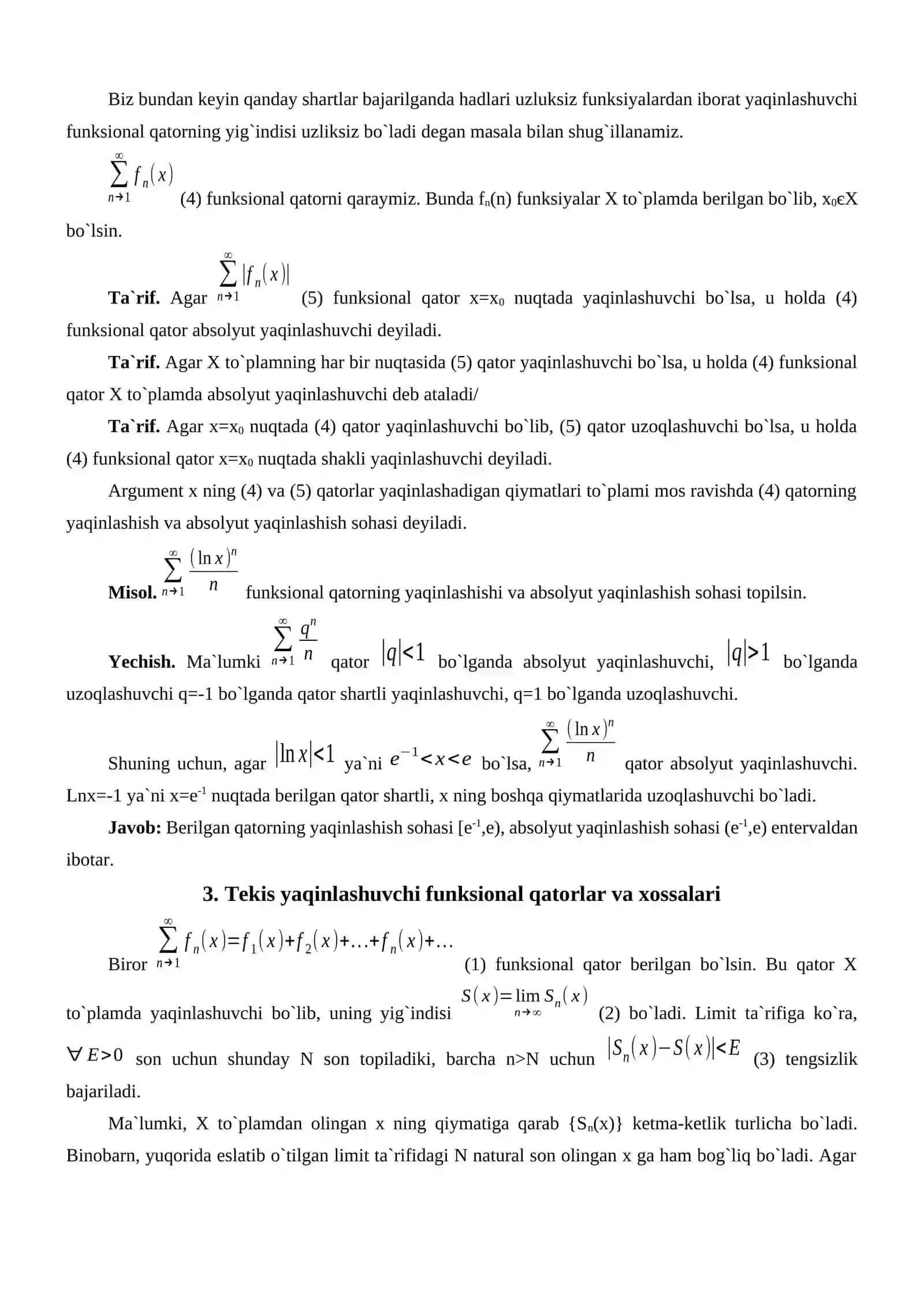 Darajali qatorlar tekis yaqinlashishi 4