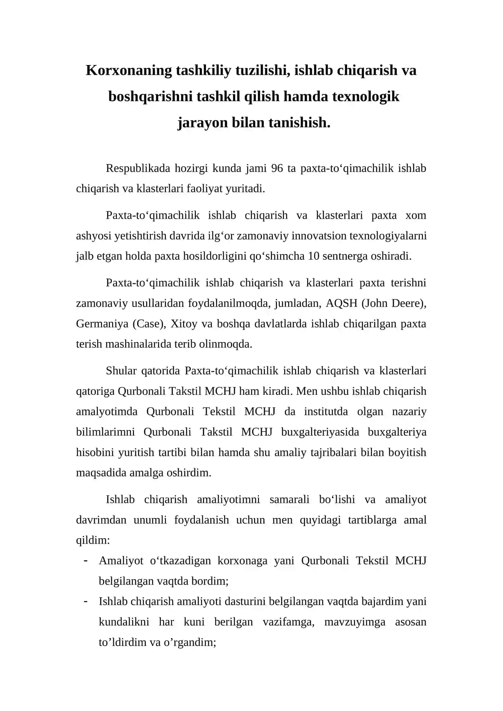 Malakaviy amaliyotamaliyoti bo‘yicha HISOBOT 4