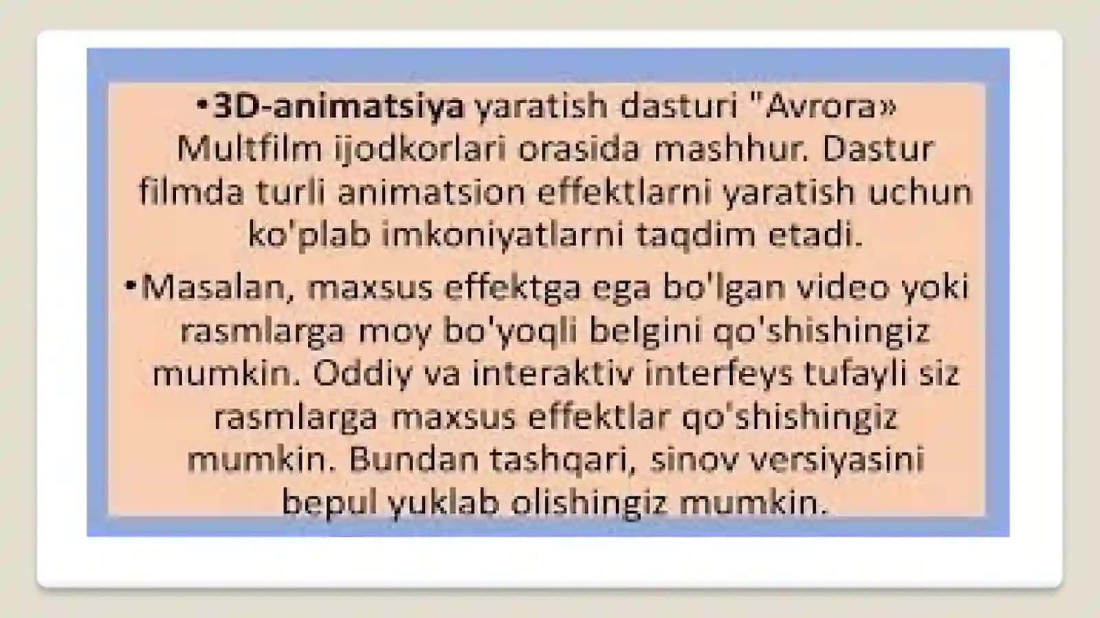 ANIMATSION DASTURLARNI TAYYORLASH VA ISHLABCHIQISH 4