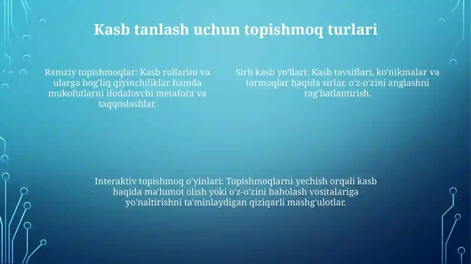 Kasb-hunarga yo'naltirishda boshqotirmalardan foydalanish 4