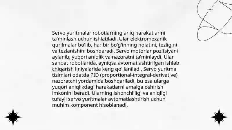Robototexnik va texnik majmualarning elektr yuritmalarining turlari 4