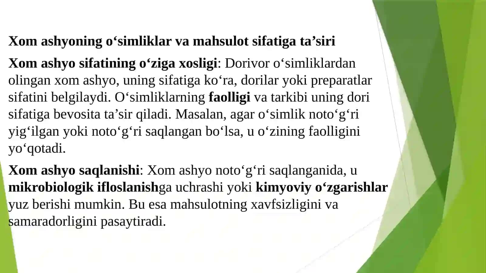 Dorivor o`simlik xom ashyosini standartlash 4