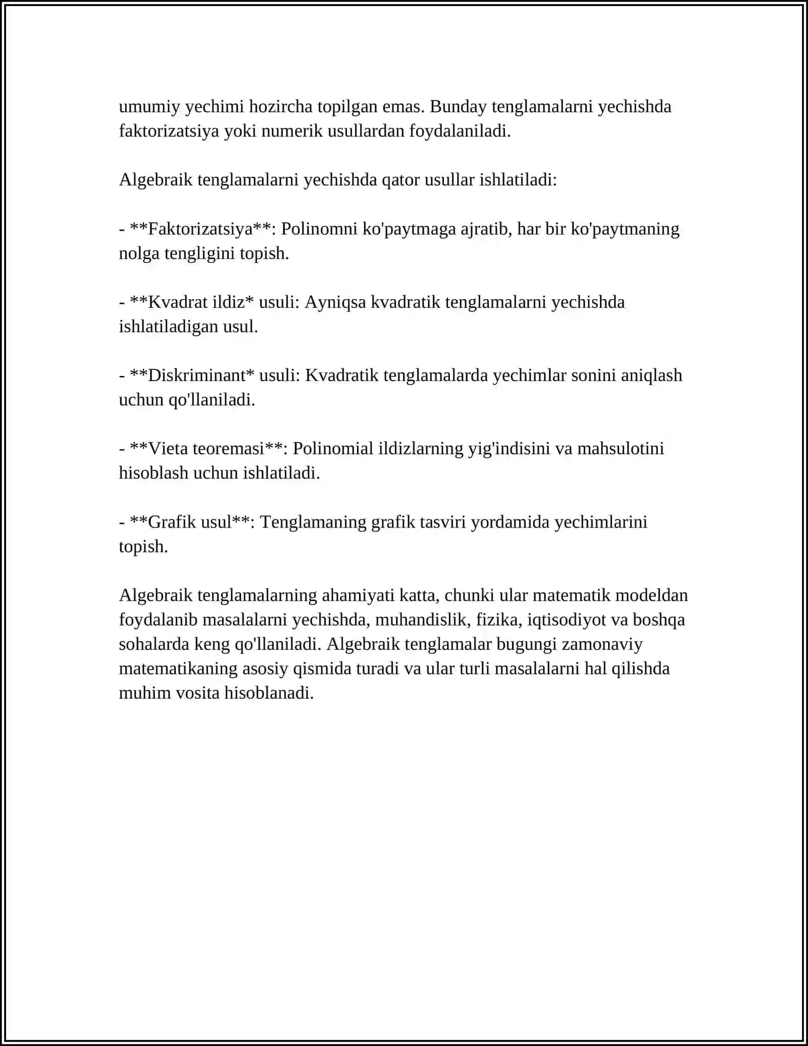 Algebraik tenglamalar 4
