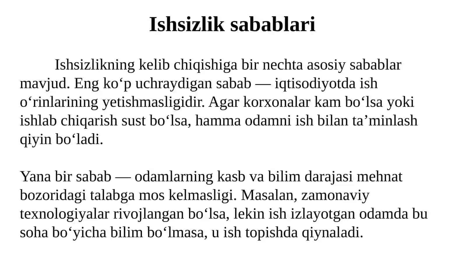 Bandlik va ishsizlik tushunchasi 4