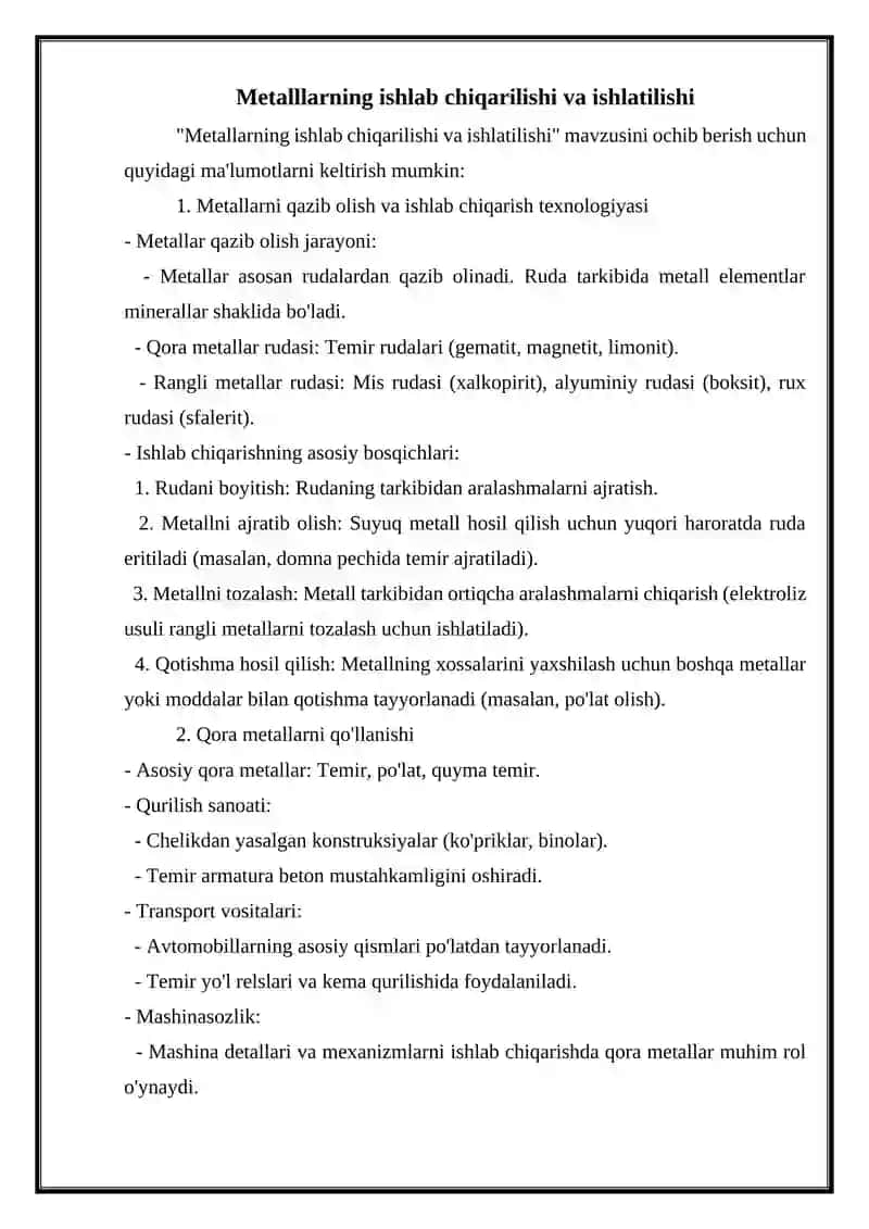 Qora va rangli metallarni o'rganish 4