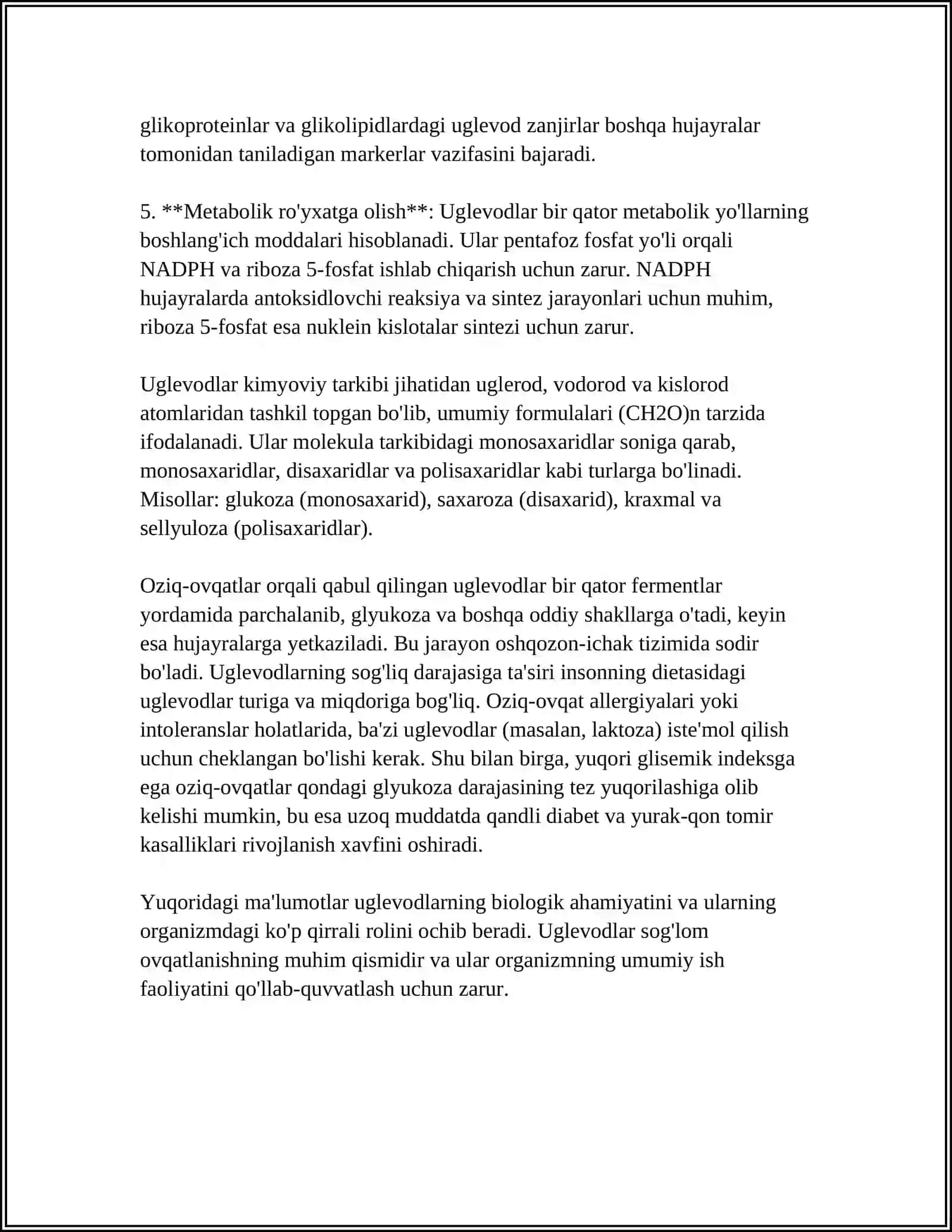 Uglevodlarning biologik roli va manbalari 4
