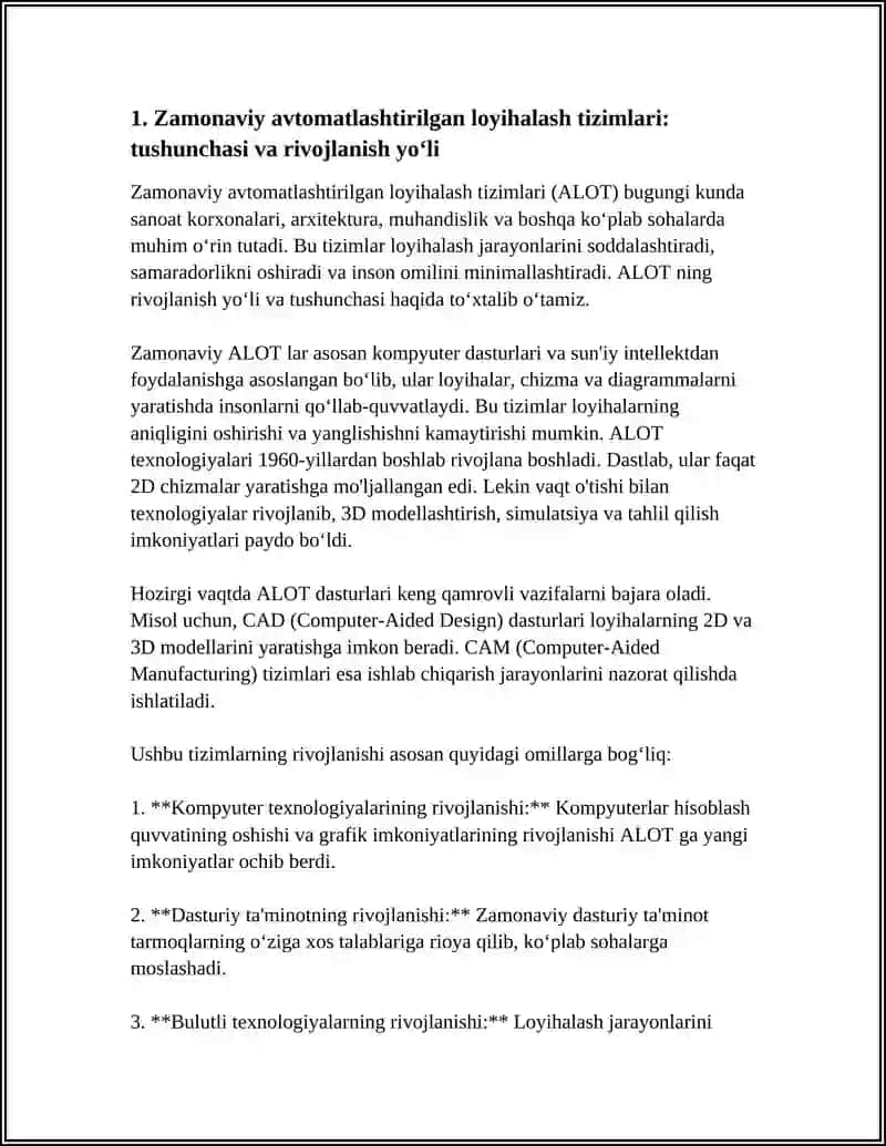ZAMONAVIY AVTOMATLASHTIRILGAN LOYIHALASH TIZIMLARI 4