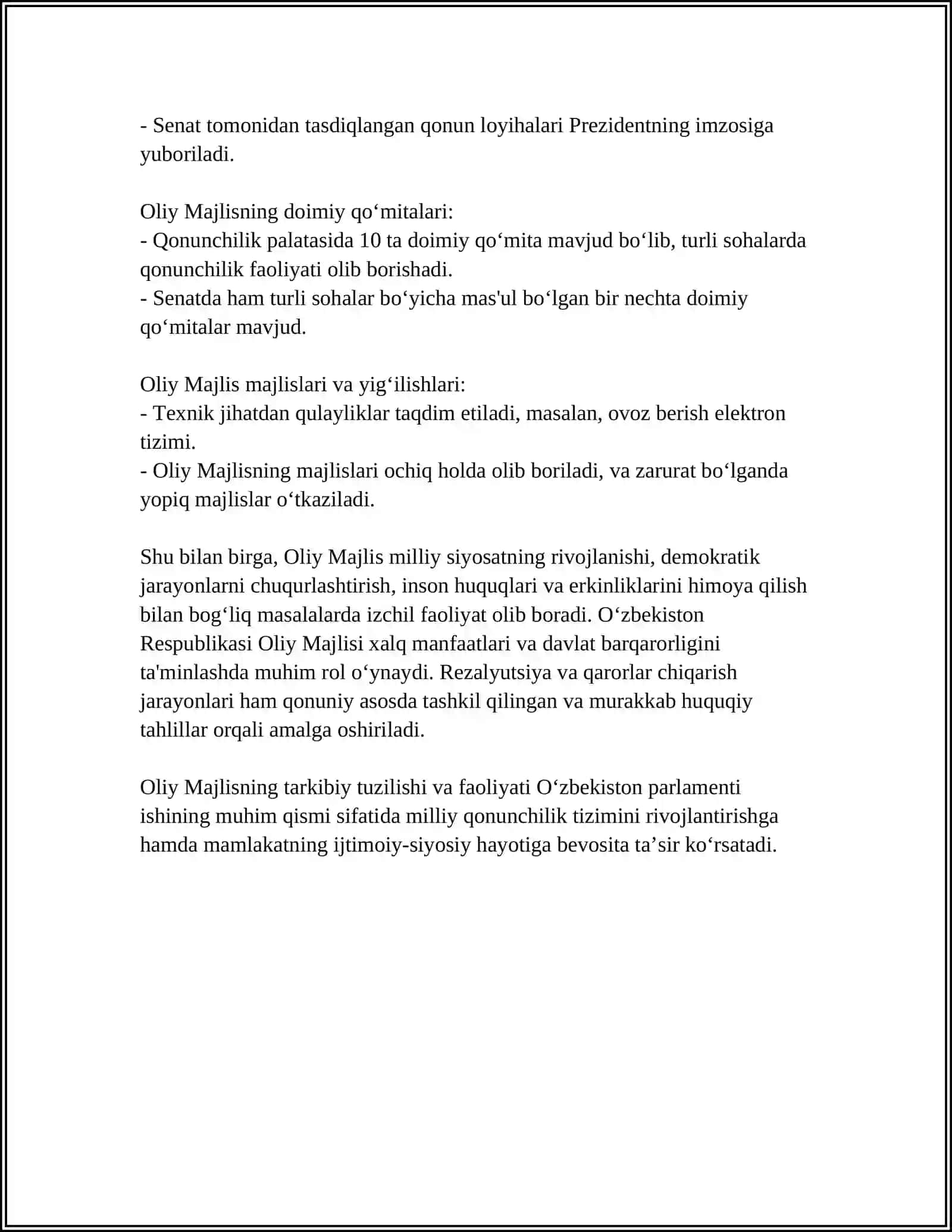O'ZBEKISTON RESPUBLIKASI OLIY MAJLISI 4