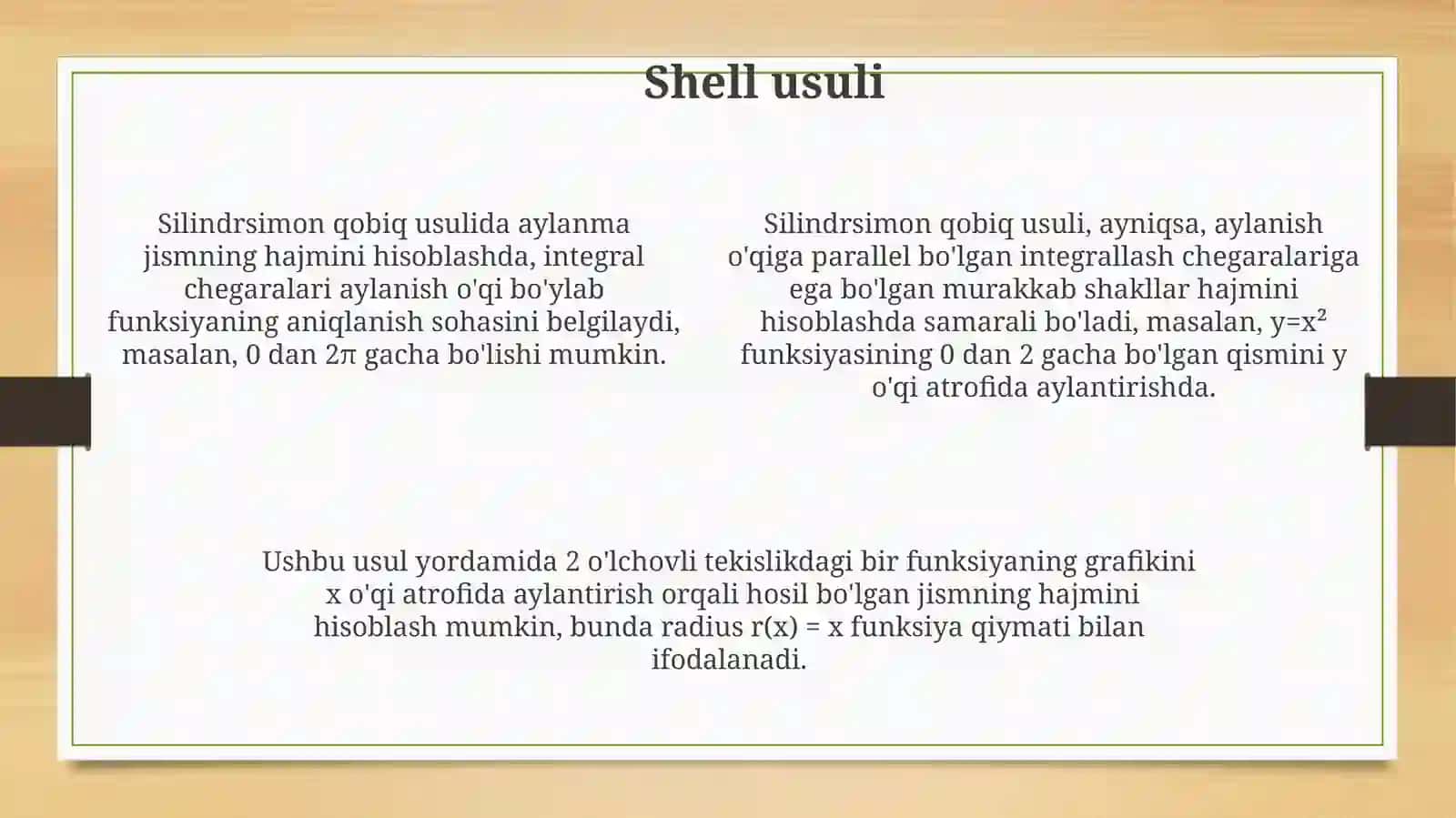Aylanish jismining hajmi va sirt maydonini hisoblash 4