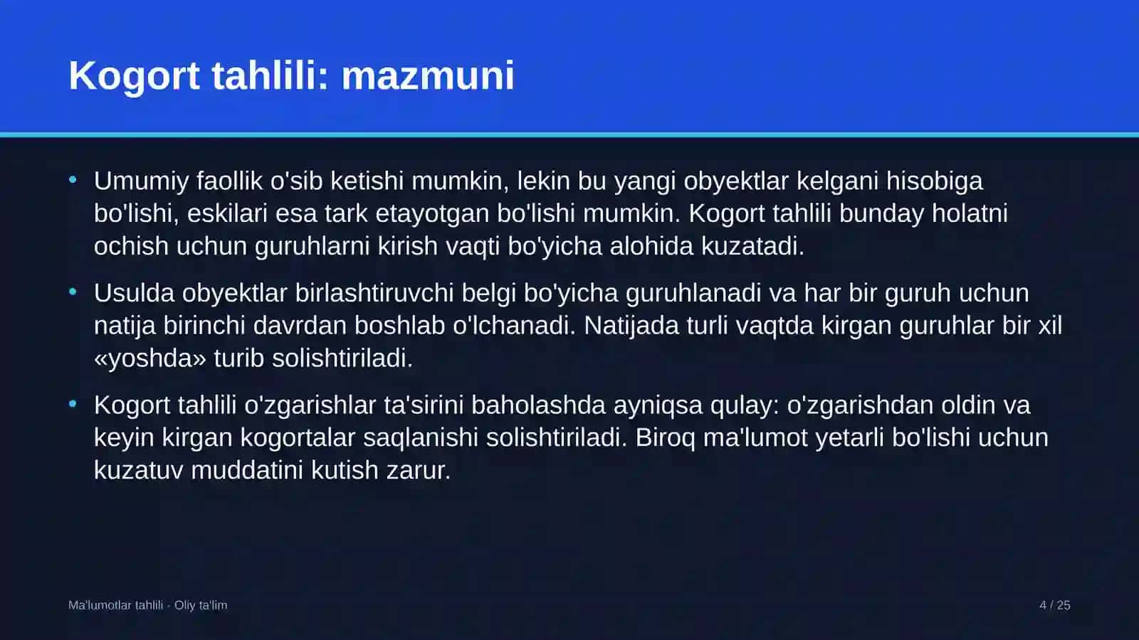 un yorma sanoatida kogort tahlilini o'tkazish 1726 4