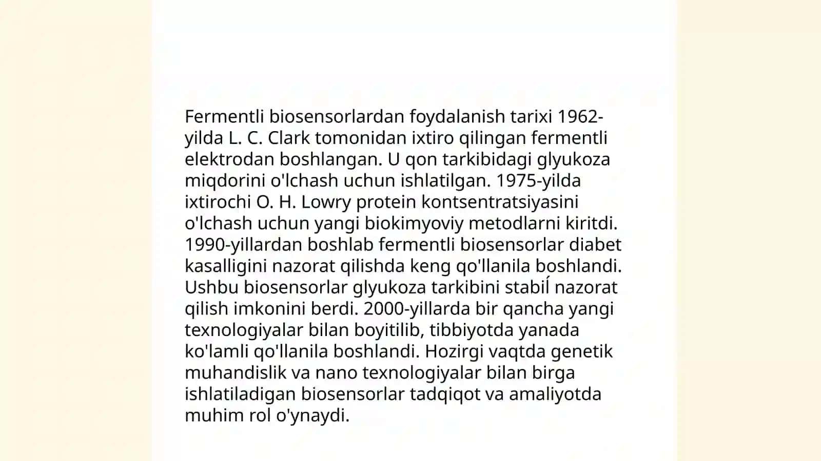 Fermentli biosensorlarning tibbiyotdagi ôrni 4