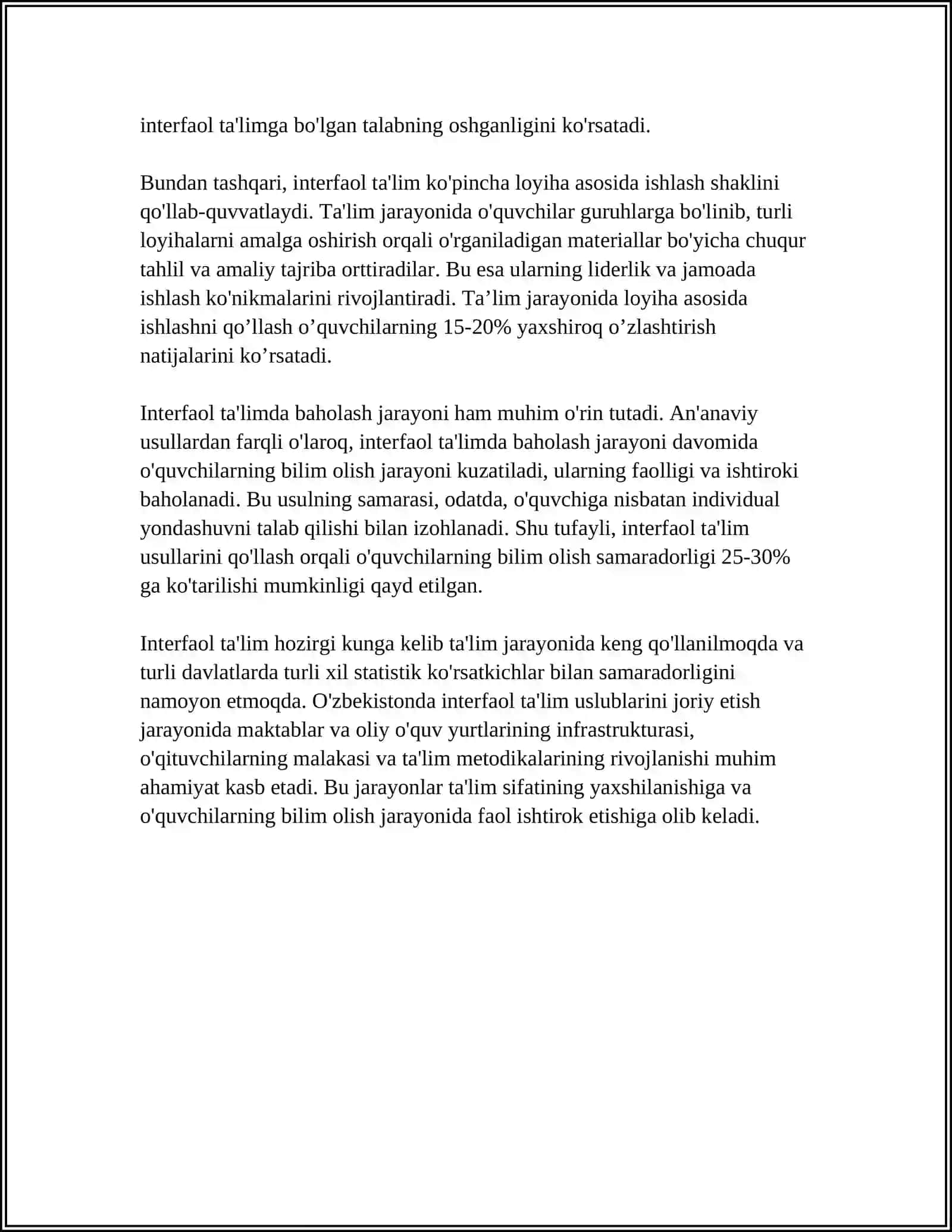 REFERAT Mavzu: OʻQITISHNING INTERFAOL MODELI 4