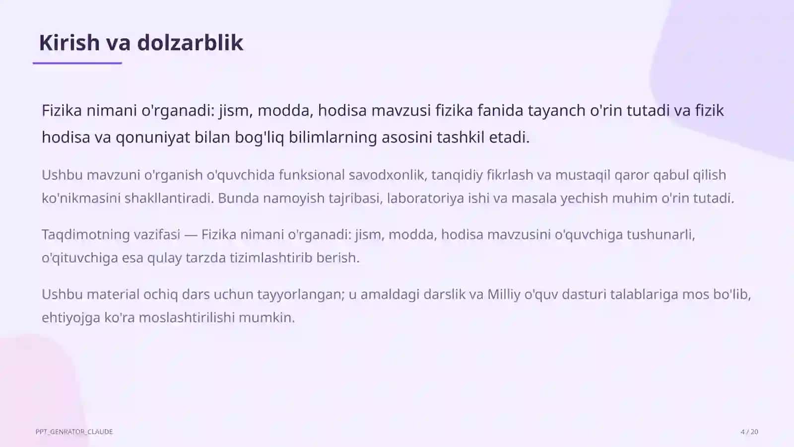 Fizika nimani o'rganadi: jism, modda, hodisa (6-sinf) 4