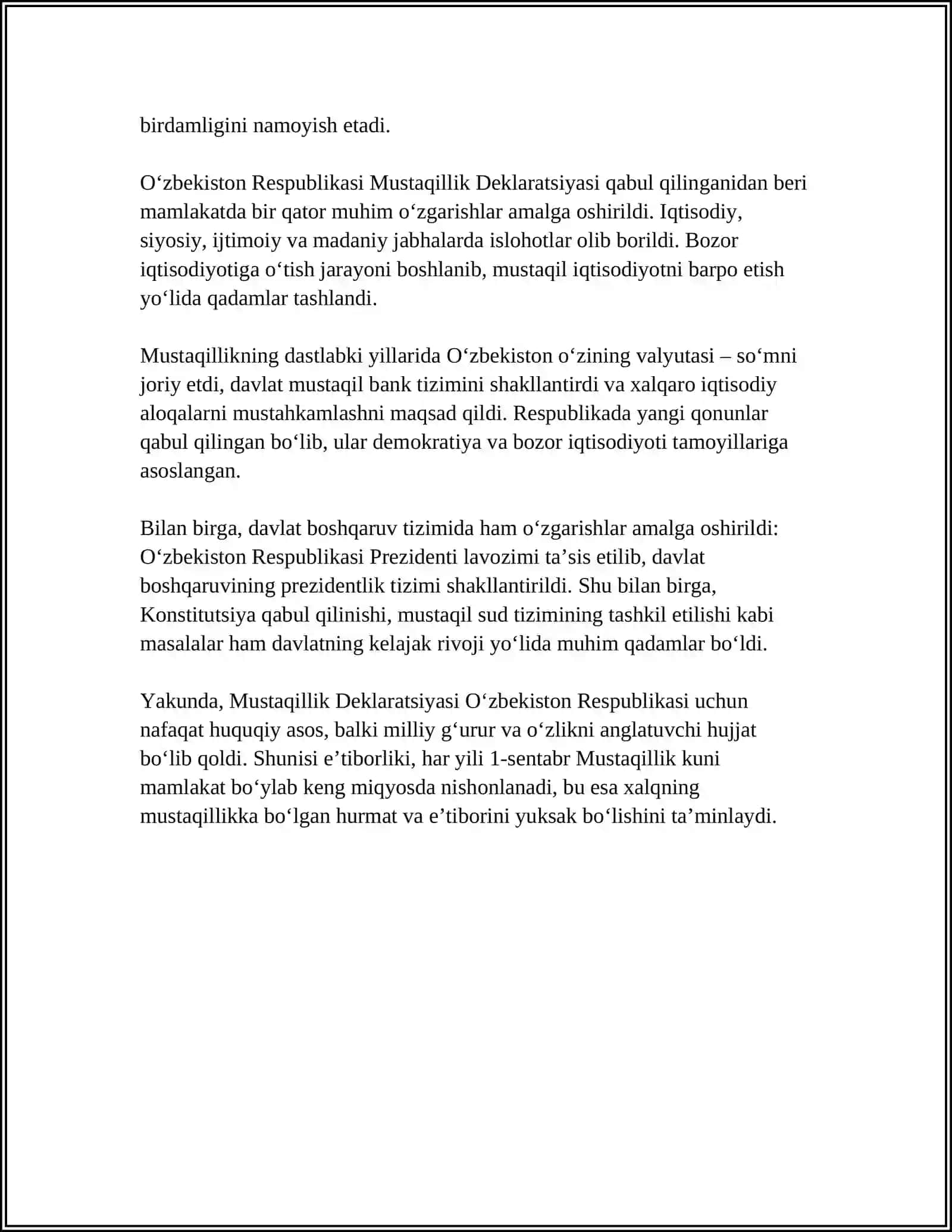 MUSTAQIL OʼZBEKISTON RESPUBLIKASINING TASHKIL TOPISHI VA UNING TARIXIY AHAMIYATI 4