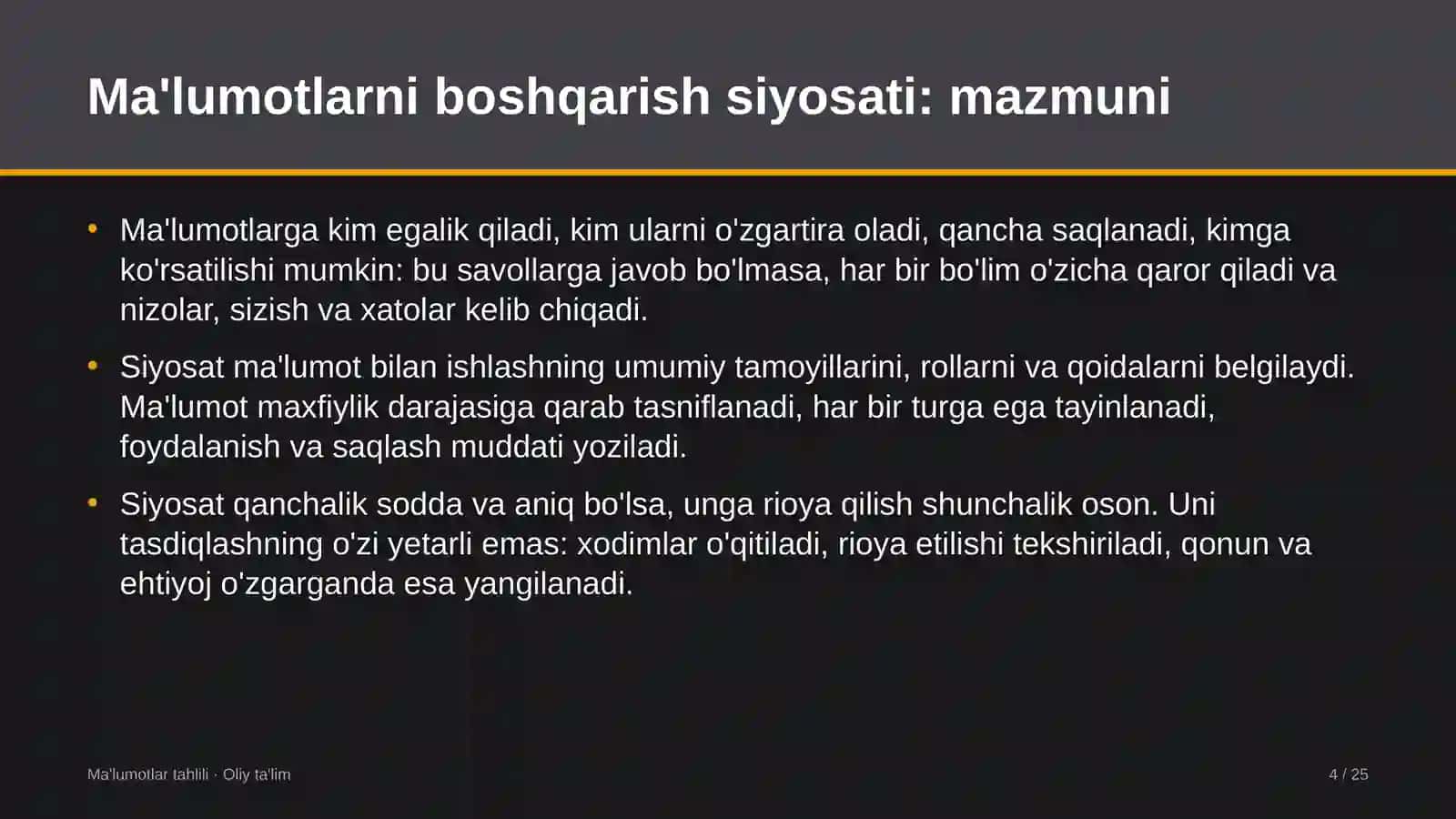 Ma'lumotlar Tahlili · Oliy Ta'lim 4