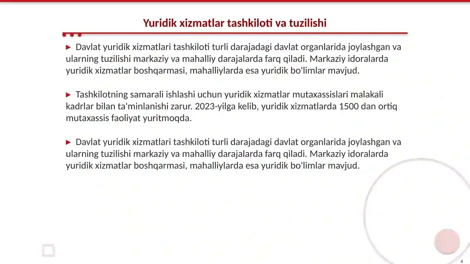Davlat sektorida yuridik xizmatning huquqiy tuzilishi funksiyalari va vazifalari 4