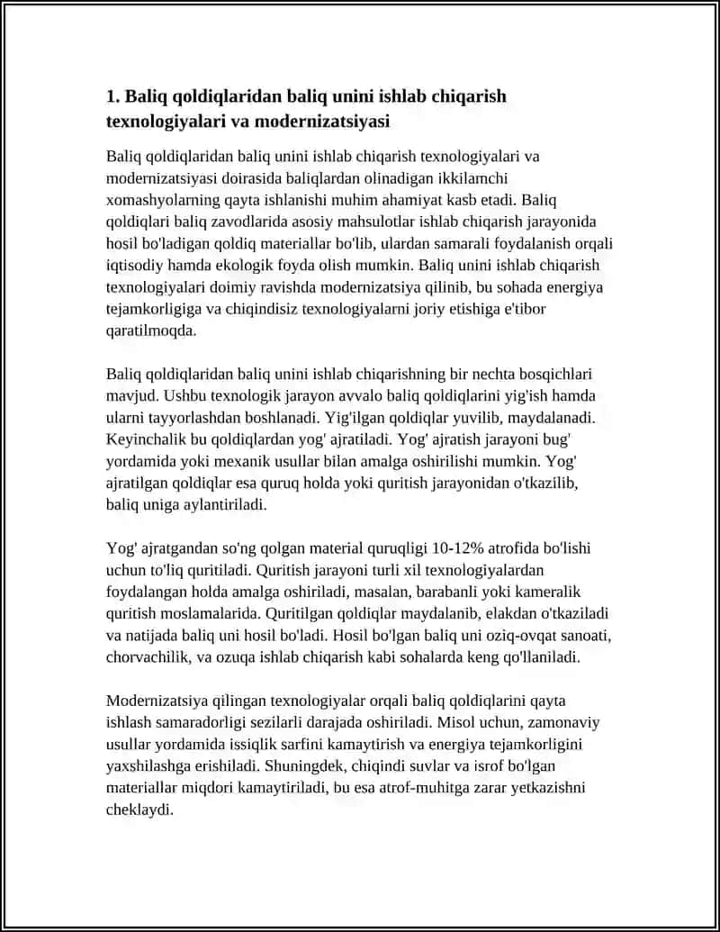 Baliq unini ishlab chiqarish texnologiyasi 4