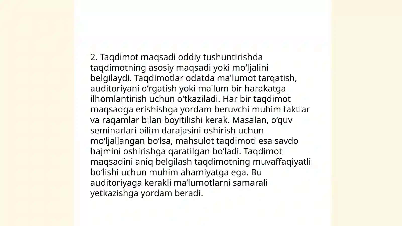 Taqdimotlarni tashkil etishda qo'yiladigan talablar 4