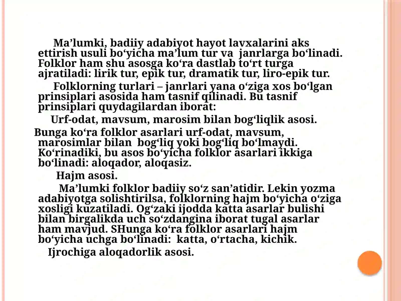 O`ZBEKFOLKLORINING TUR VA JANRLARI. AFSONA. RIVOYAT. MIF 4