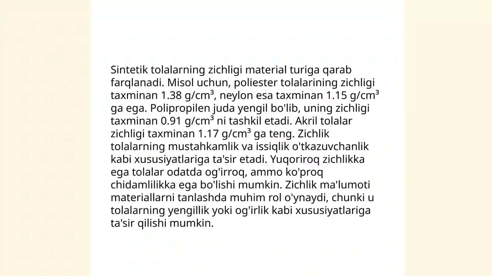 Sintetik tolalarning fizik-mexanik xossalari 4