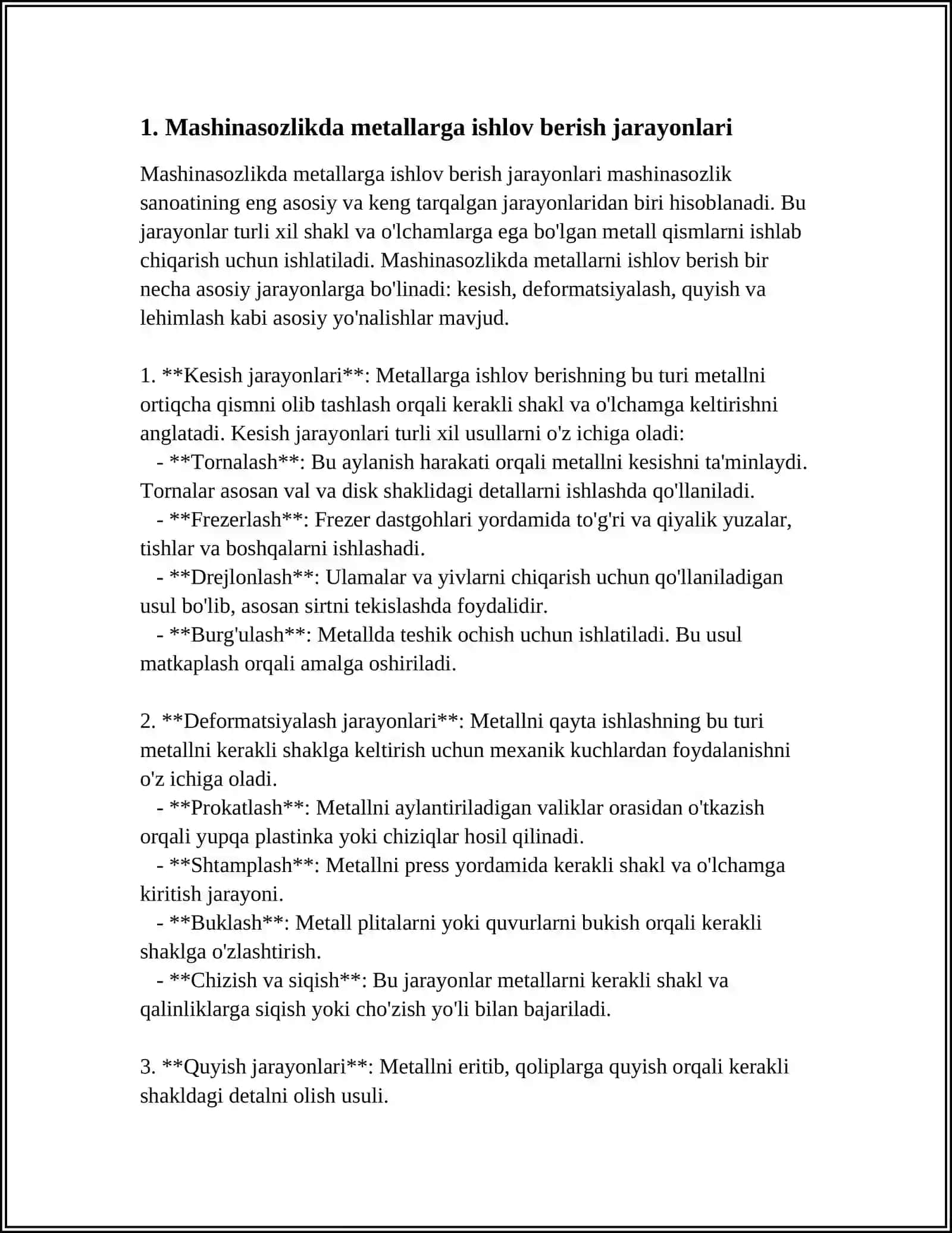 MASHINASOZLIKDA ISHLAB CHIQARISH VA TEXNOLOGIK JARAYONLAR 4