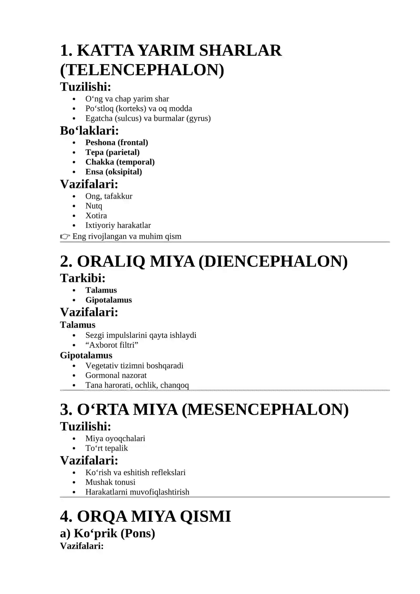 BOSH MIYA (ENCEPHALON) ANATOMIYASI VA FIZIOLOGIYASI 4