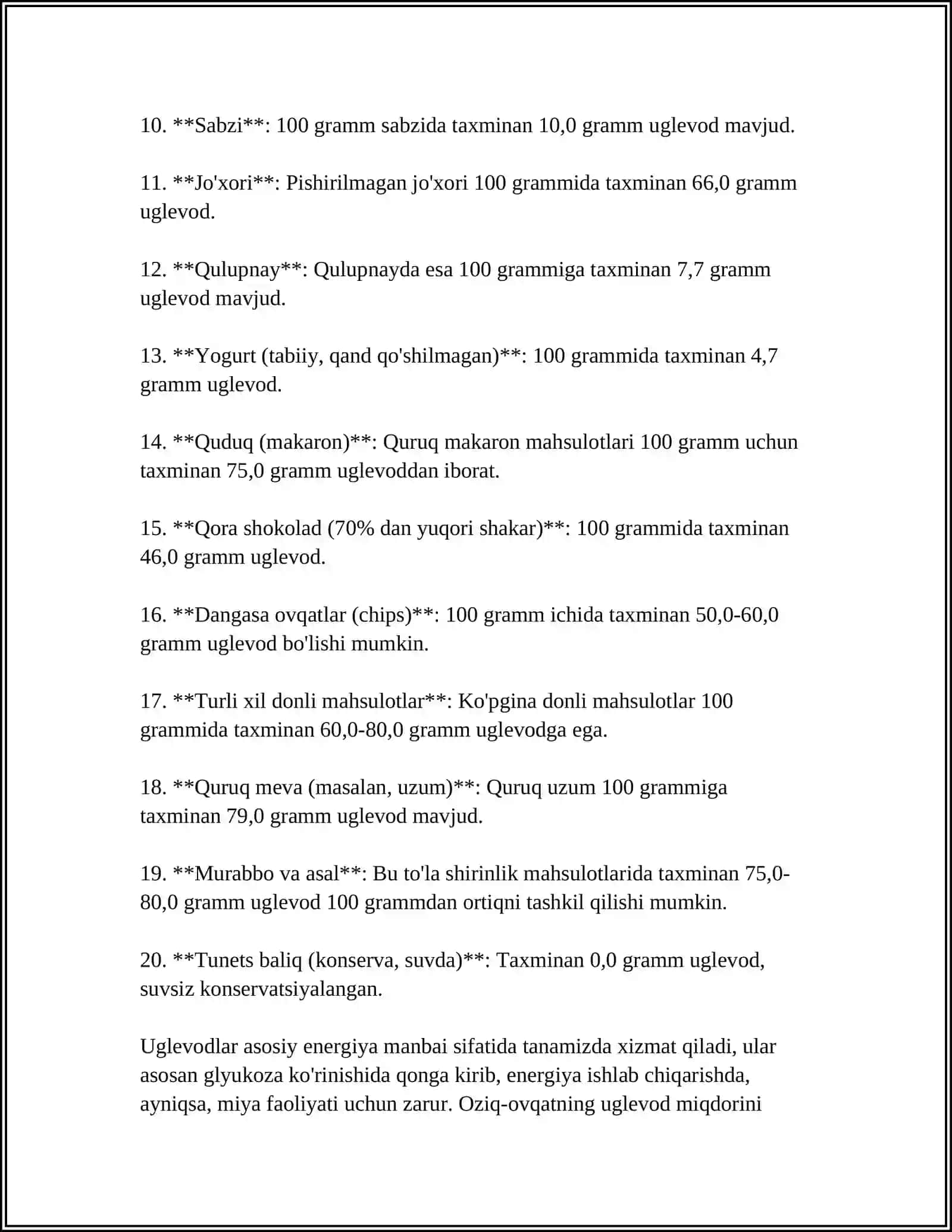 OZIQALARNING UGLEVODLI TÓYIMLILIGI 4
