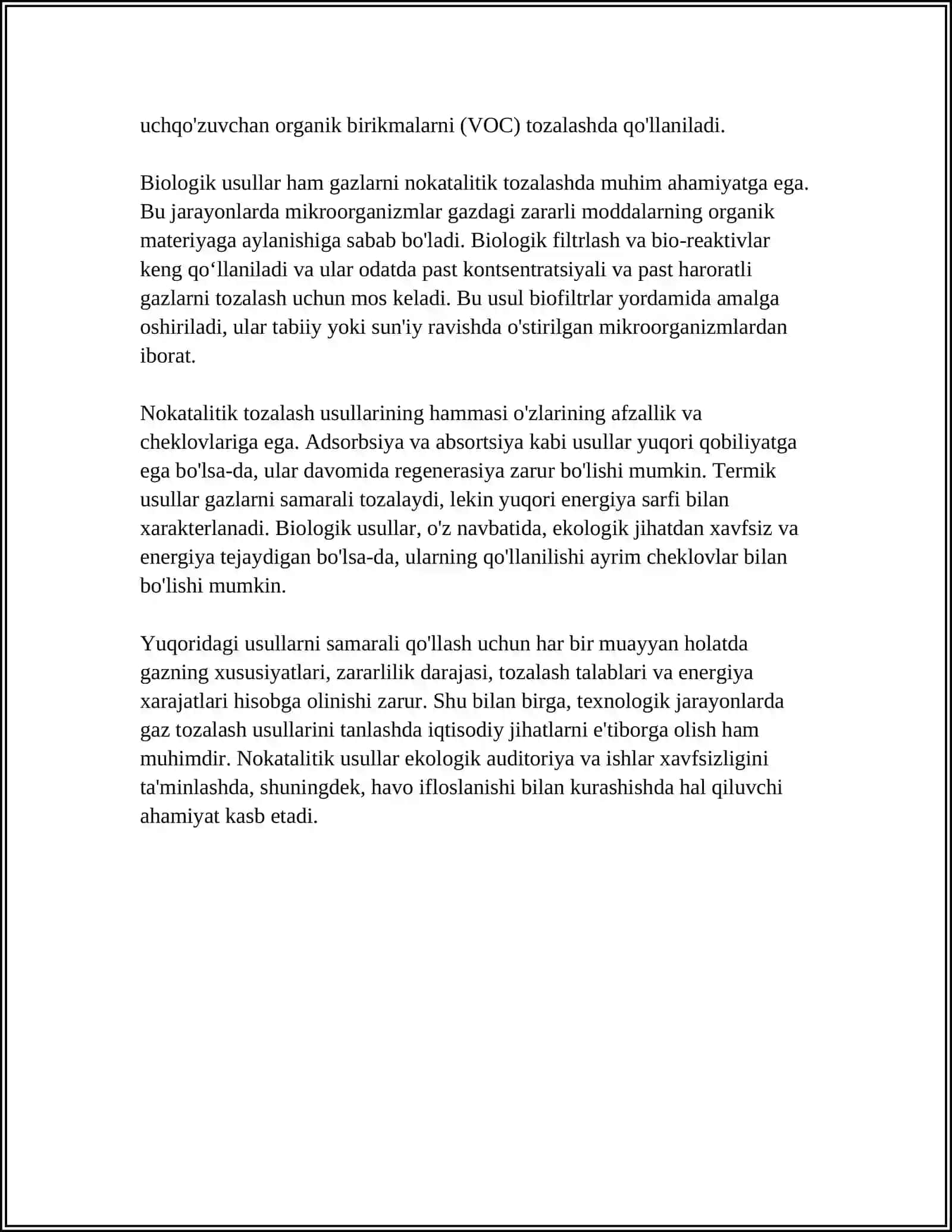 GAZLARNI NOKATALITIK TOZALASH USULI 4