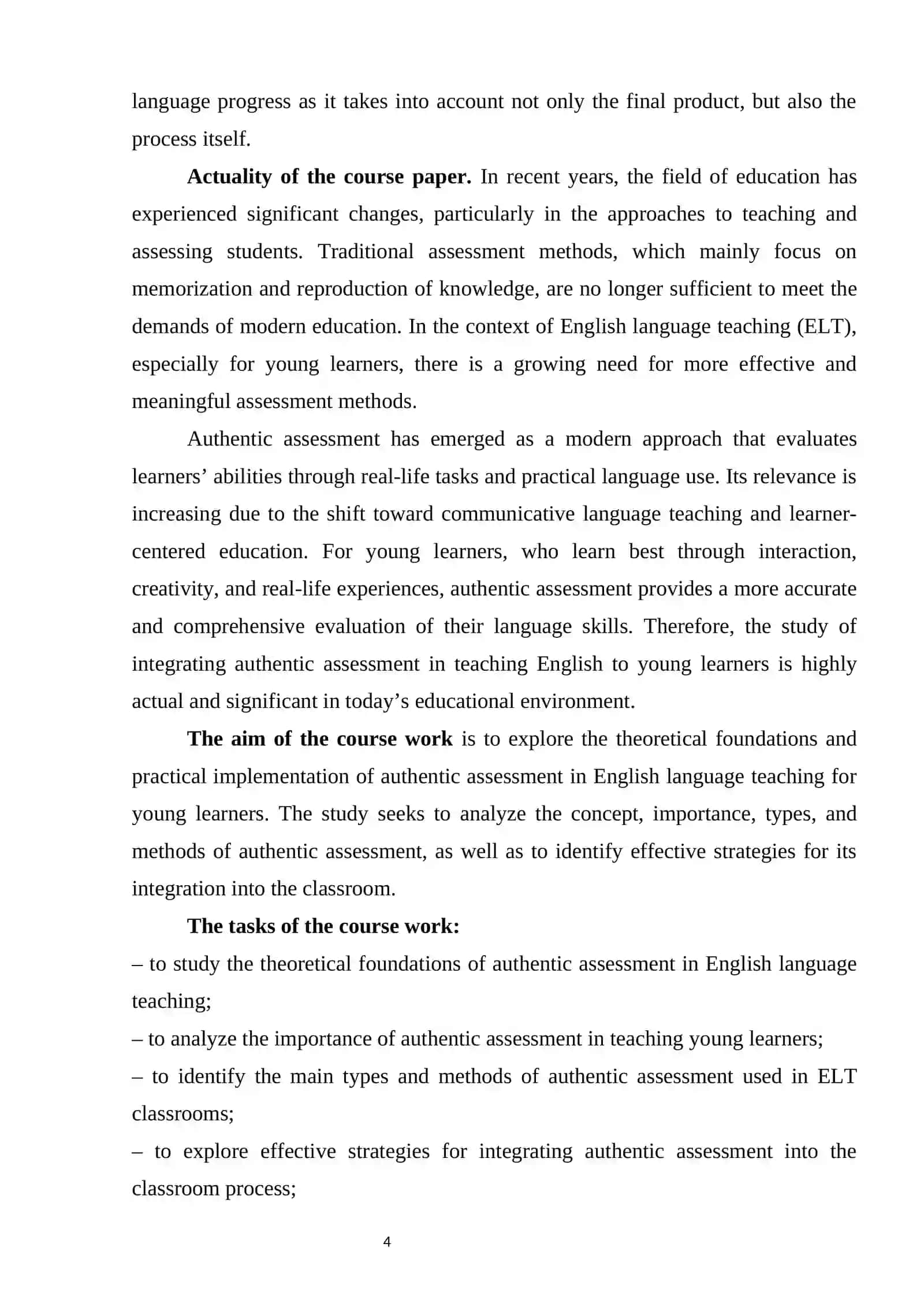 COURSE WORK: INTEGRATING AUTHENTIC ASSESSMENT IN ENGLISH LANGUAGE TEACHING FOR YOUNG LEARNERS 4
