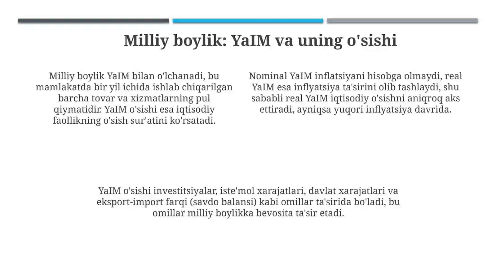 Iqtisodiy taraqqiyot. Iqtisodiy oʻsish va milliy boylik 4