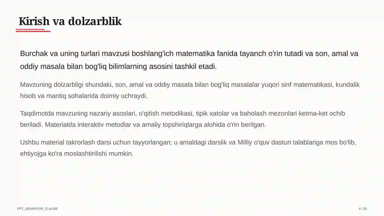 Burchak va uning turlari (4-sinf) 4