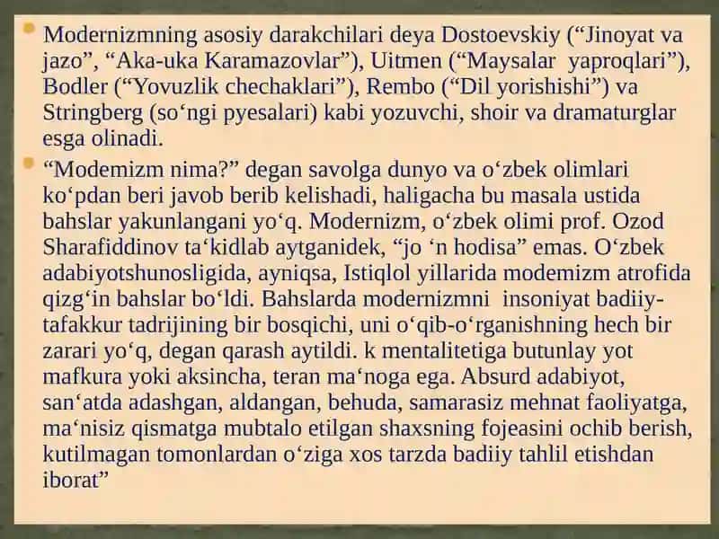 Modernizm va An’anaviy romanlar 4
