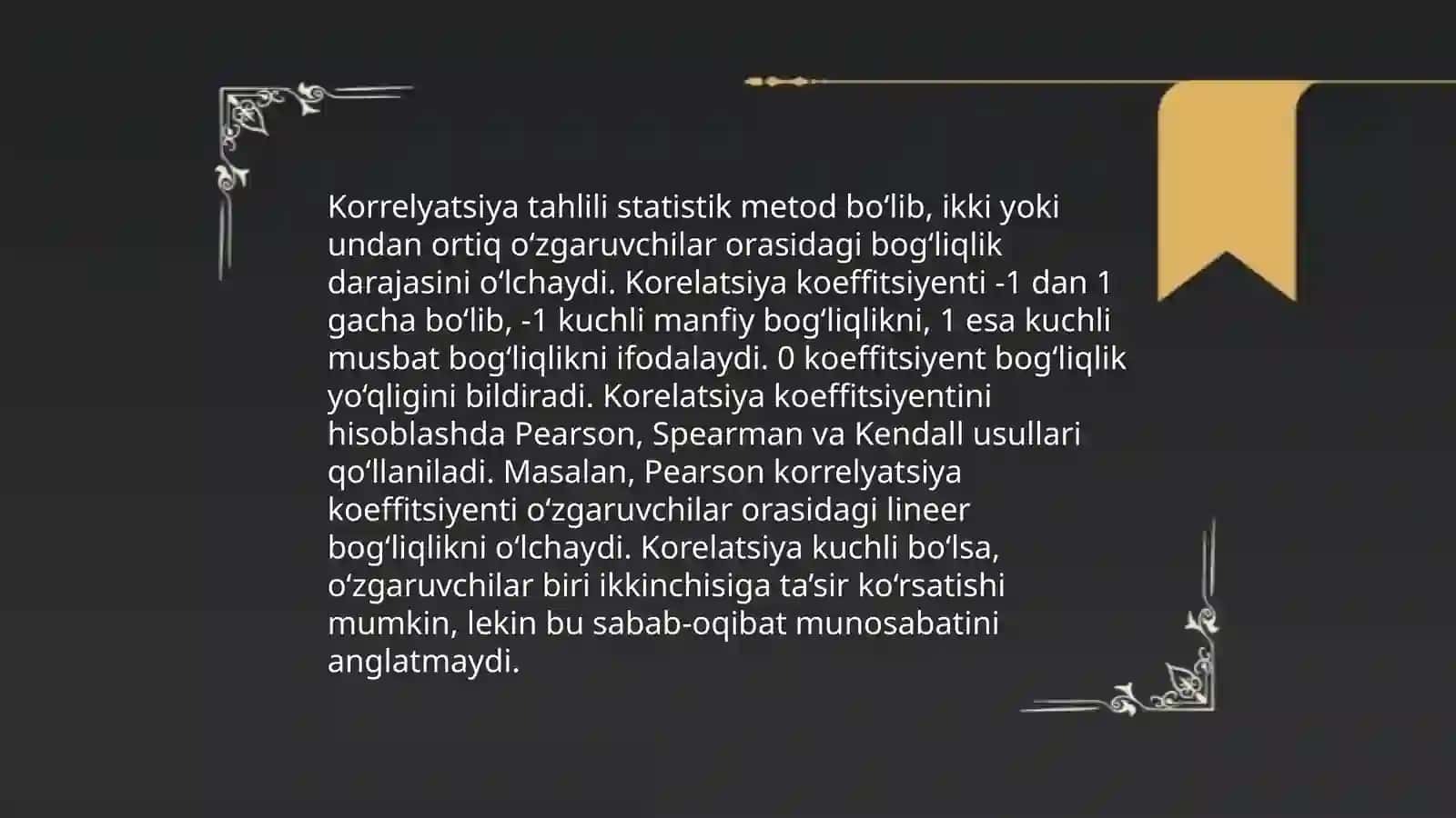 Oʻzaro bogʻlanishlar statistik oʻrganish 4