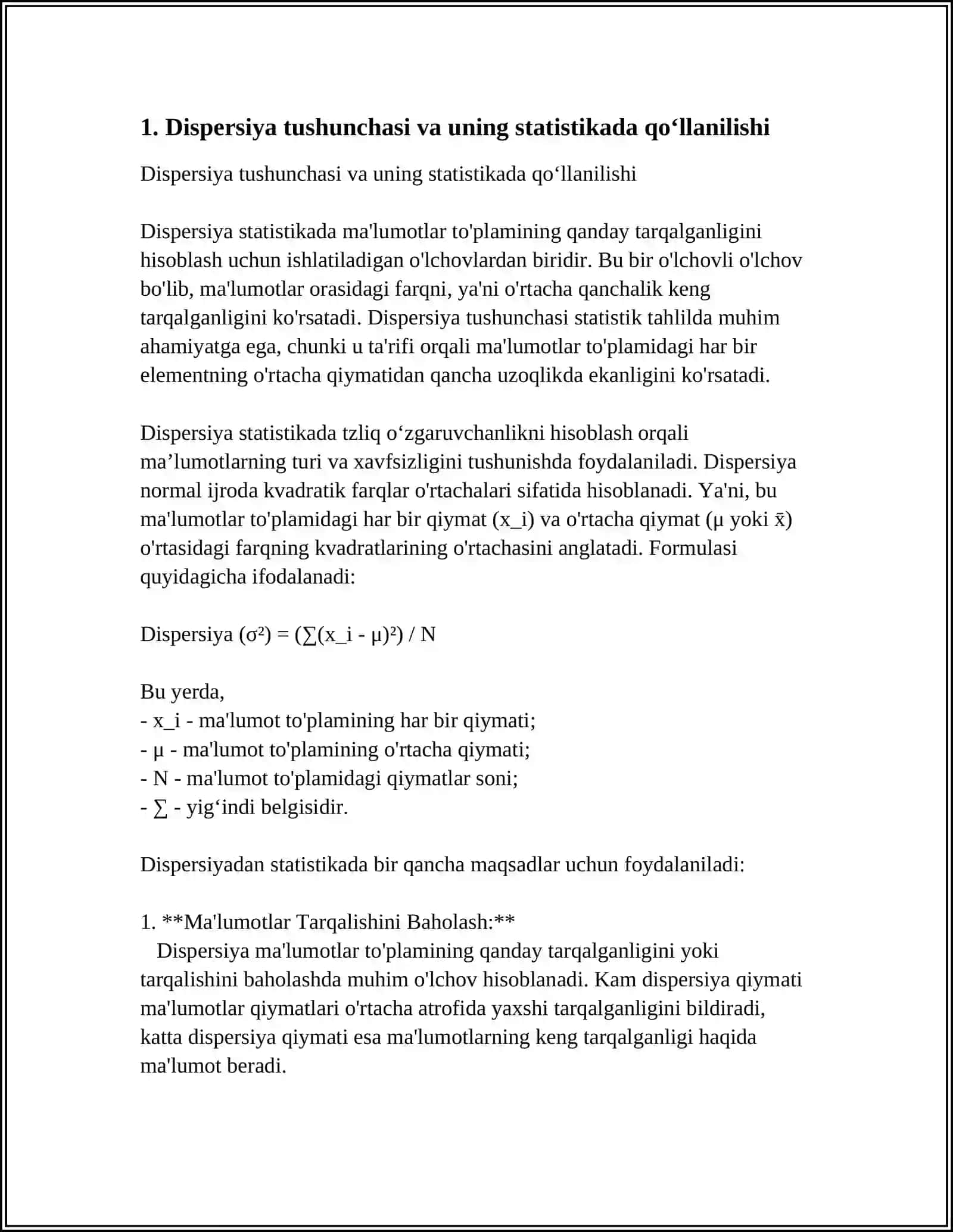DISPERSIYA BAHOSINING XOSSALARI 4
