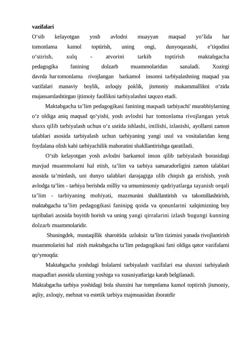 Maktabgacha ta’lim pedagogikasi fanining mavzusi 4