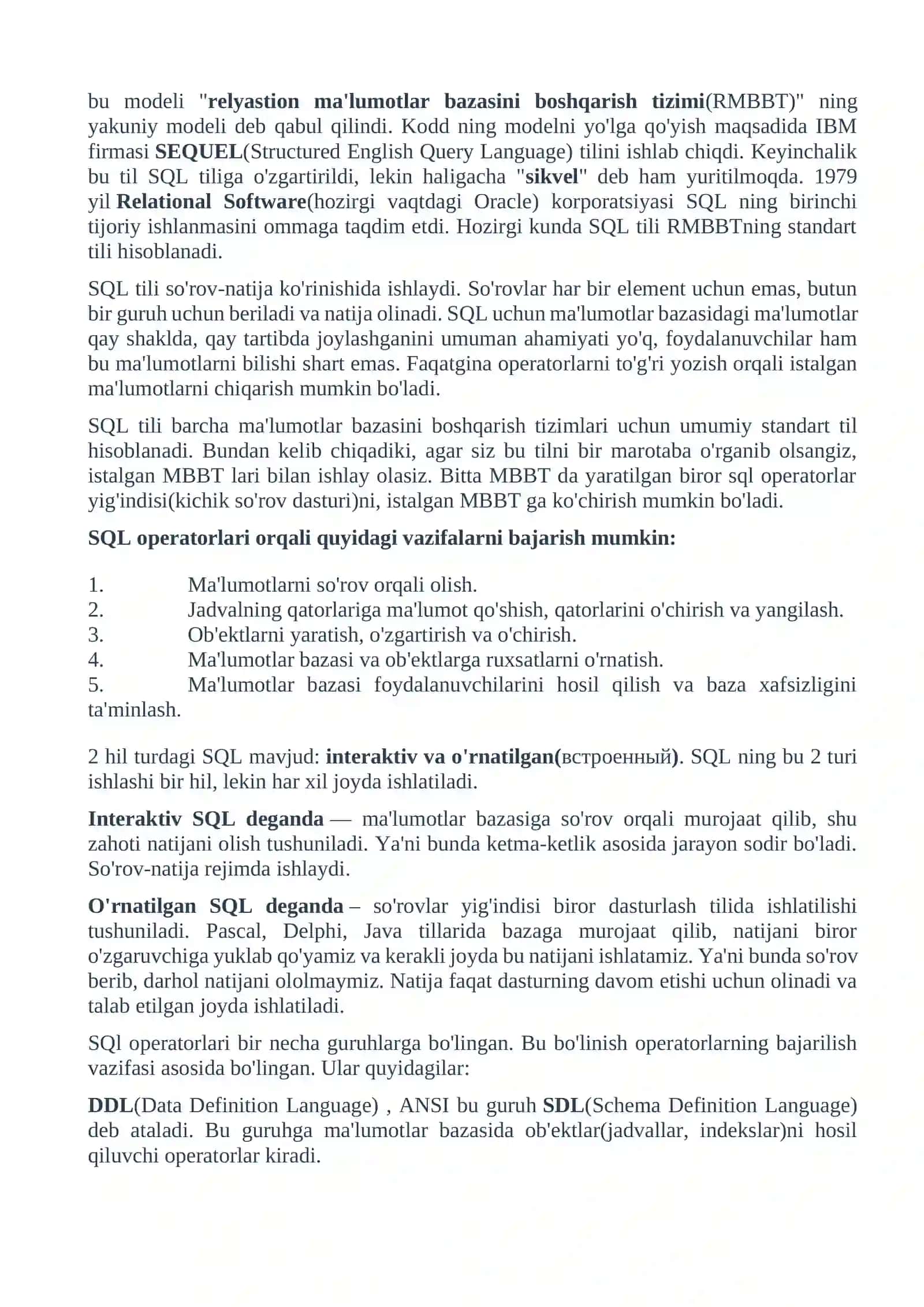SQL da jarayonlar va standart funksiyalar 4