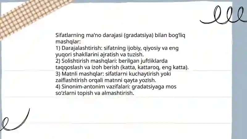 Sifat soʻz turkumini oʻrganishdagi leksik-semantik mashqlar 4