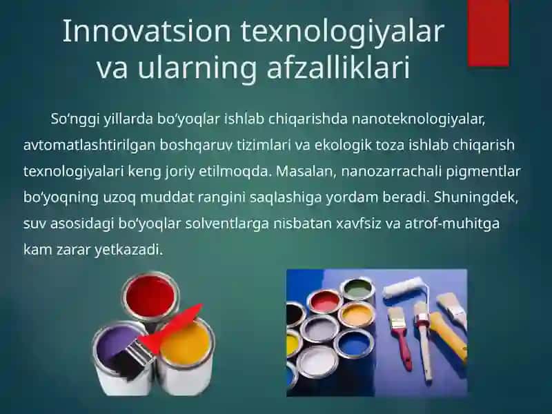 Bo‘yoqlar ishlab chiqarish innovatsion texnologiyasi 4