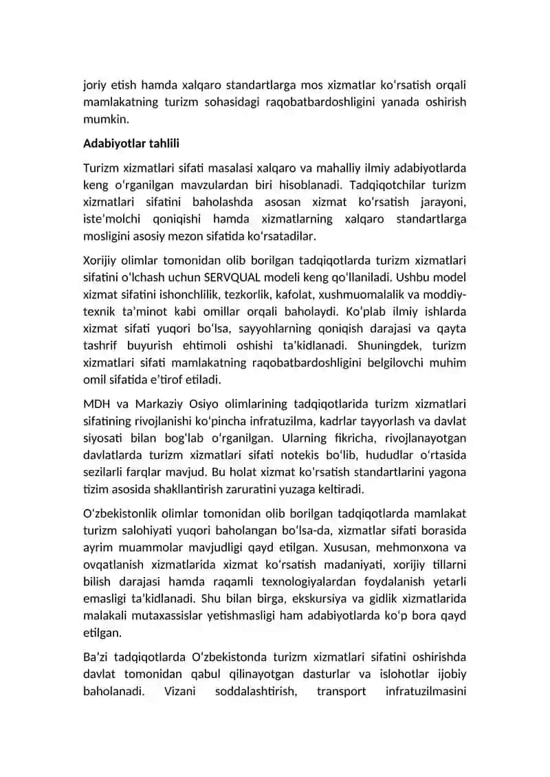 Turizm xizmatlarining sifati O‘zbekistonda 4